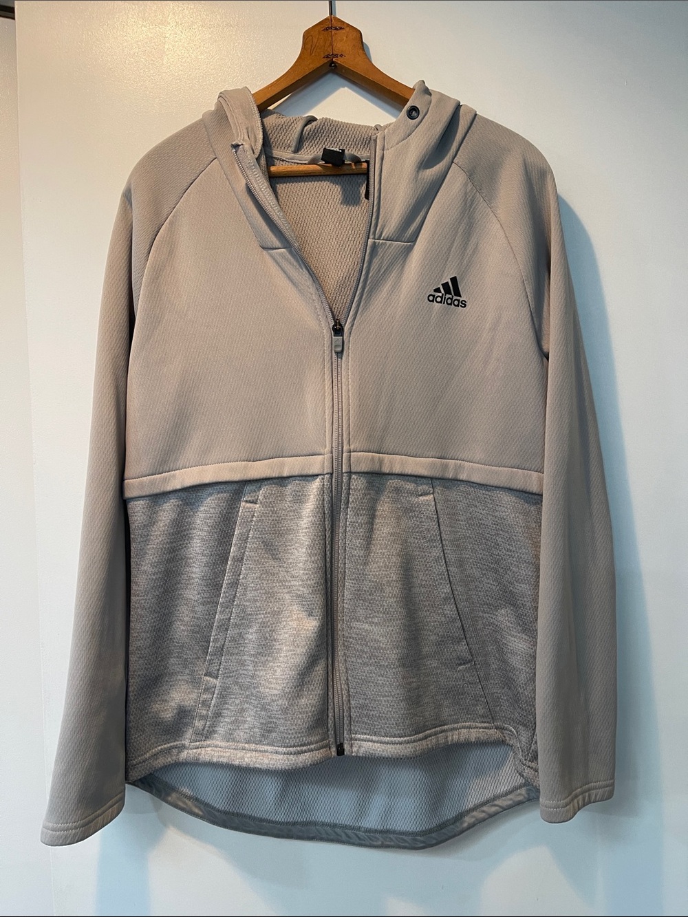 adidas Beige and Light Gray Two-Tone Hooded Zip Jacket